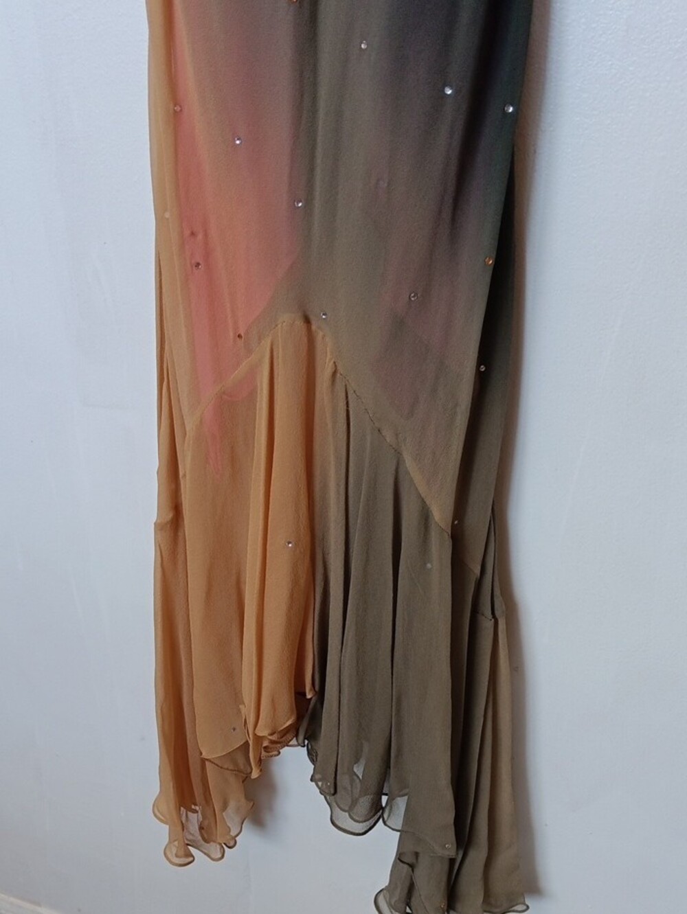 Vintage Beaded Ombre Spaghetti-Strap Maxi Dress in Black and Tan 606 - Picture 8 of 16
